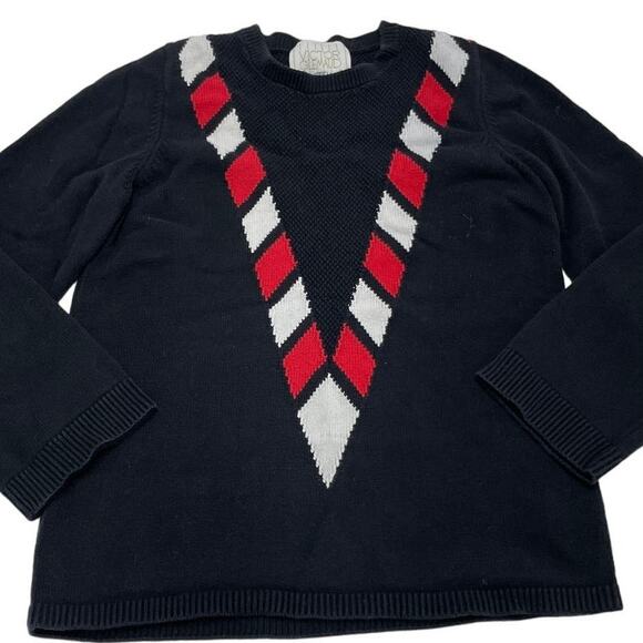 Victor Glemaud‎ Sweater Women Medium Black Red V Front Knit Cotton Cashmere - Picture 2 of 9